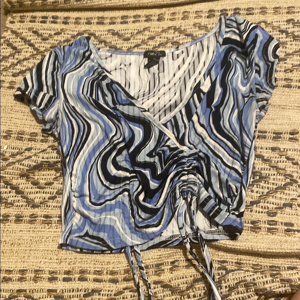 Rue21 Blue and Black Wrap Crop Top